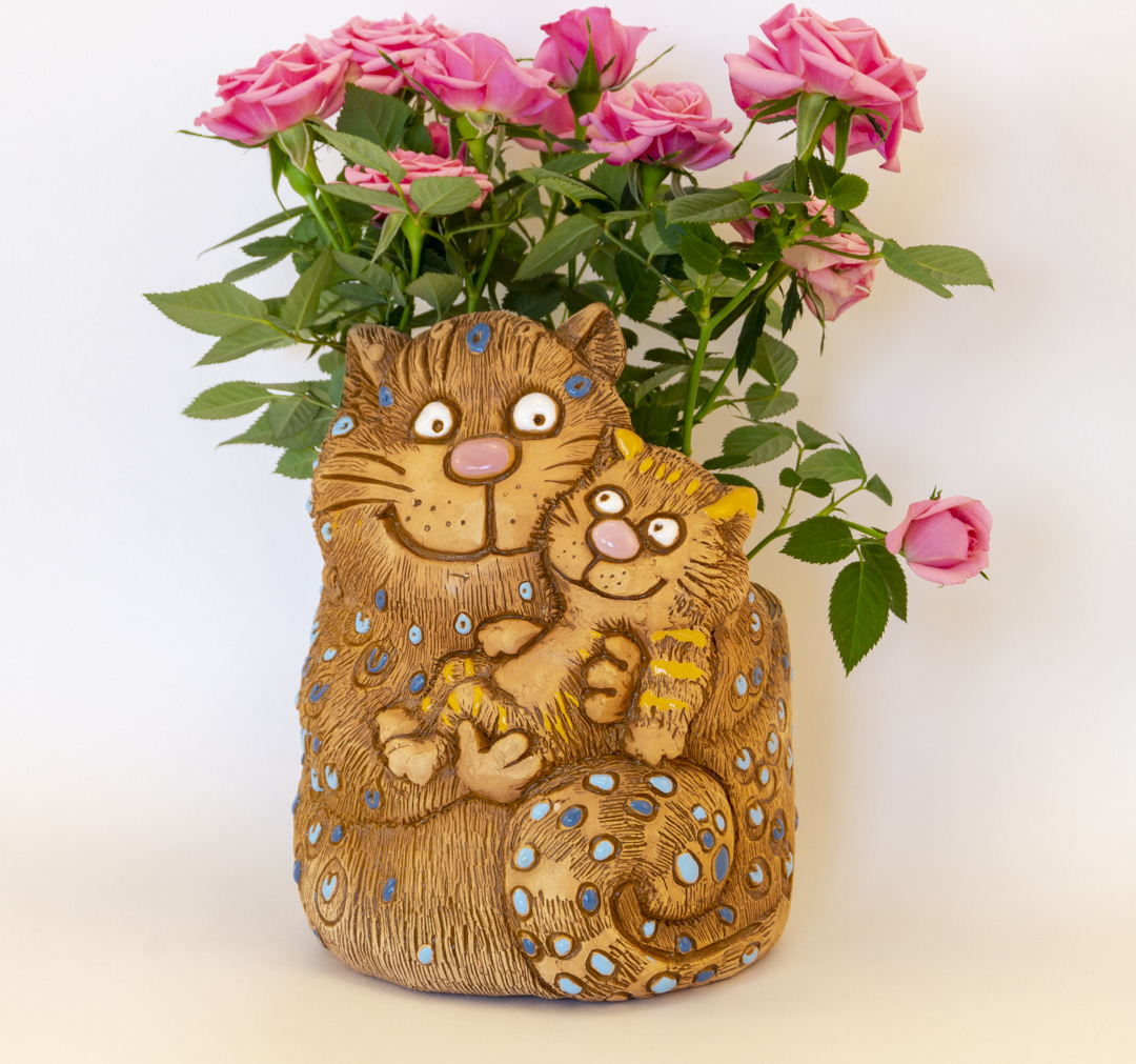 Кошка с котёнком кашпо керамика Кашпо керамическое, зоокашпо