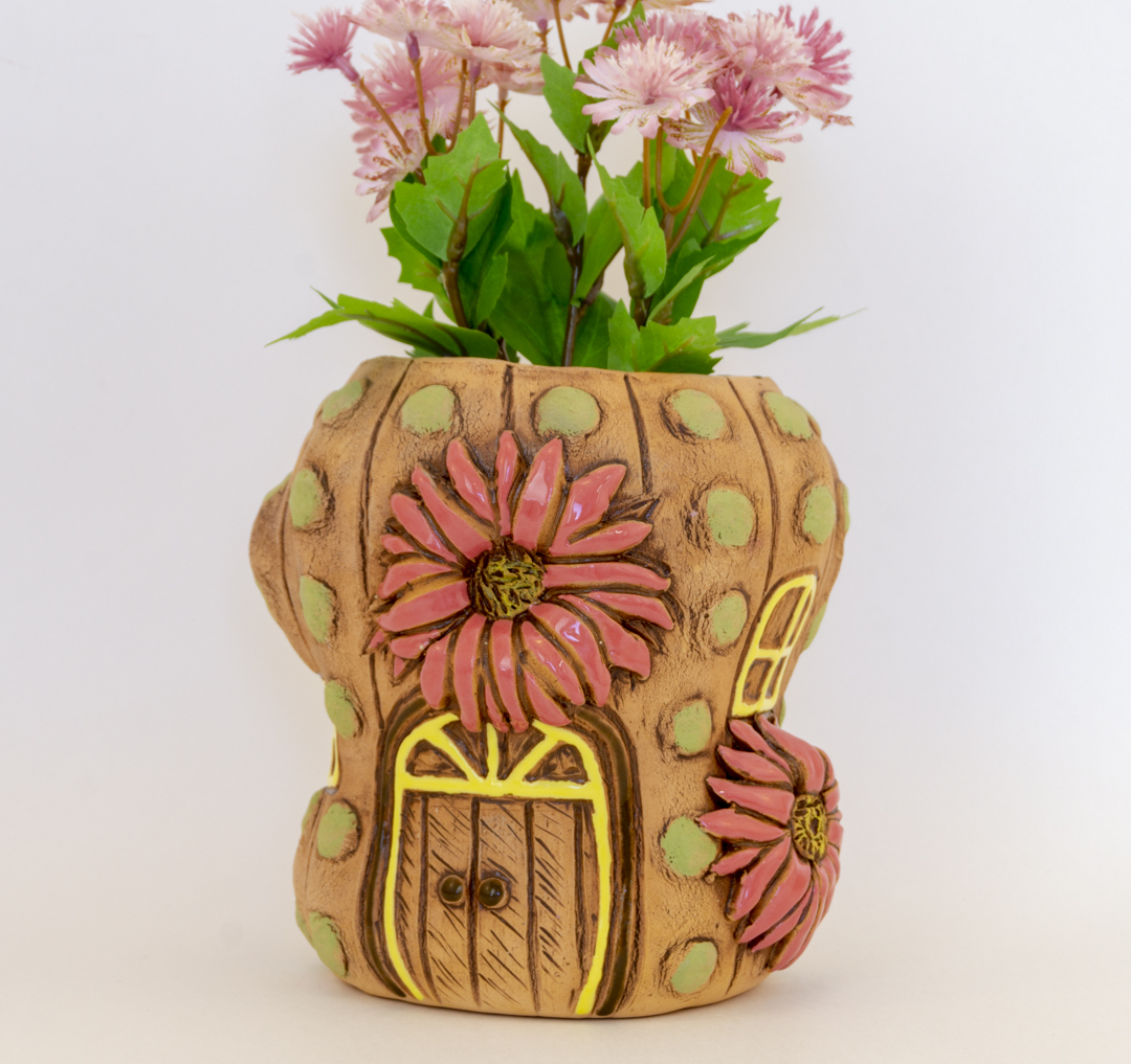 Кактус с цветком кашпо из глины Кашпо керамическое, зоокашпо